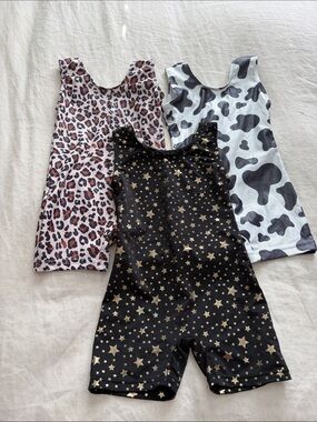 Set of 3 Girls' Printed Rompers - Leopard, Cow, and Gold Star